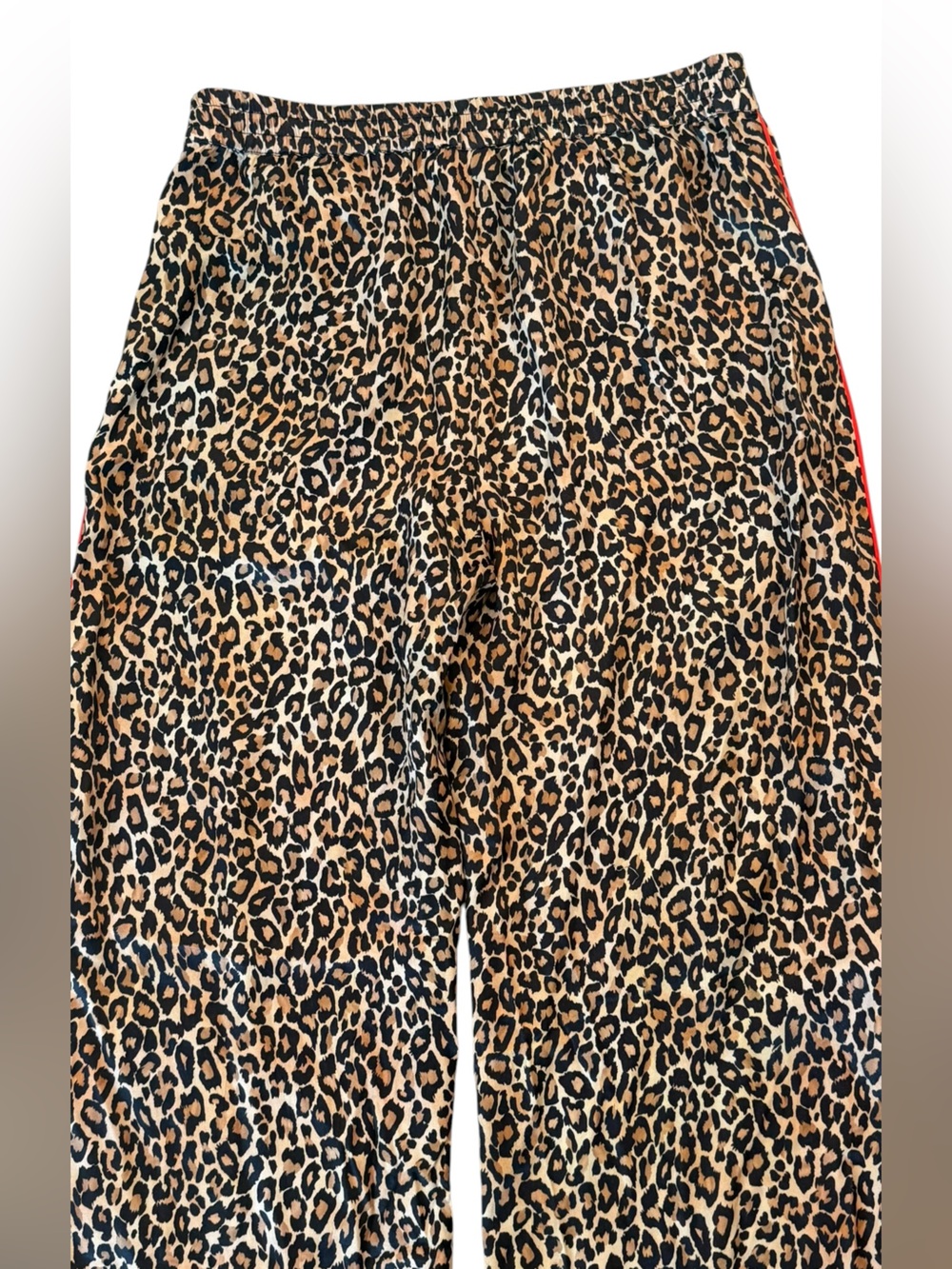Anthropologie Leopard Pull-On Pants Wide Leg Tuxedo Stripe Fluid Satin Medium - Picture 7 of 13